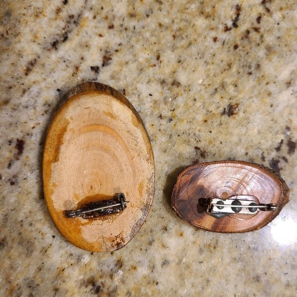 Vintage-Hand Painted Lady Bug & Owl Wood Brooch. Set of 2 - Picture 5 of 8